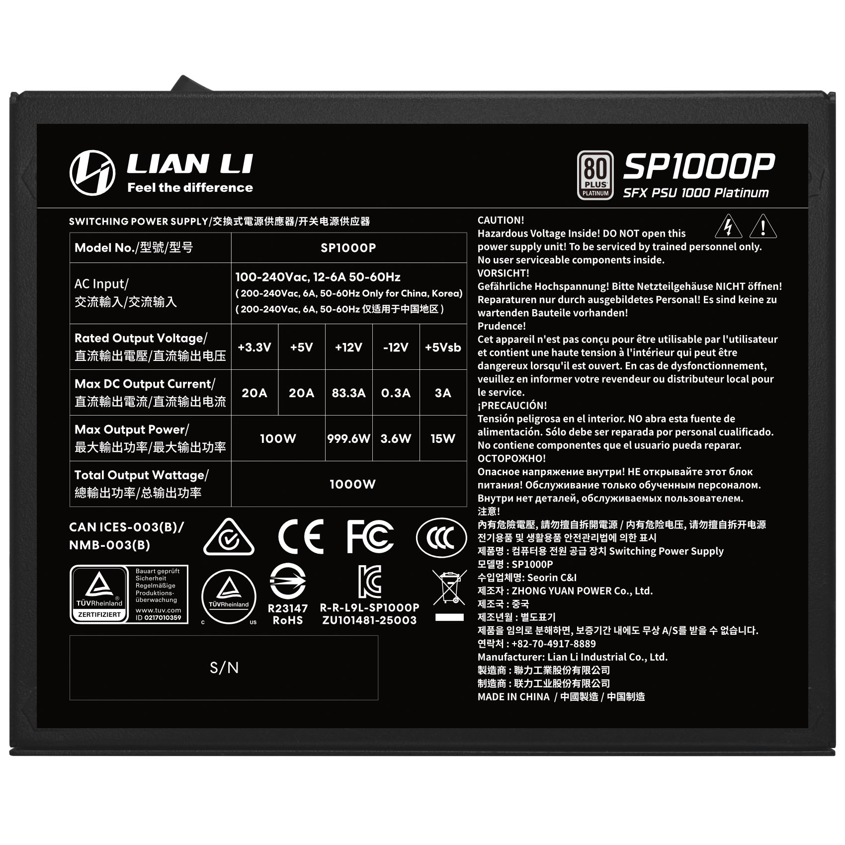 Lian Li - Fonte de Alimentação Lian Li SP Platinum 1000W Black