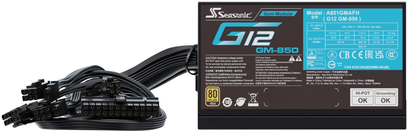 Seasonic - Fonte Seasonic G12 GM-850W 80+ Gold