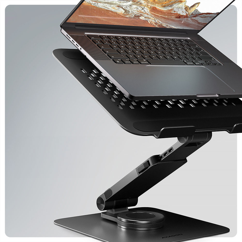 AXAGON - Suporte Elevatório Rotativo AXAGON STND-LRB  para Portáteis Regulável Aluminio Preto