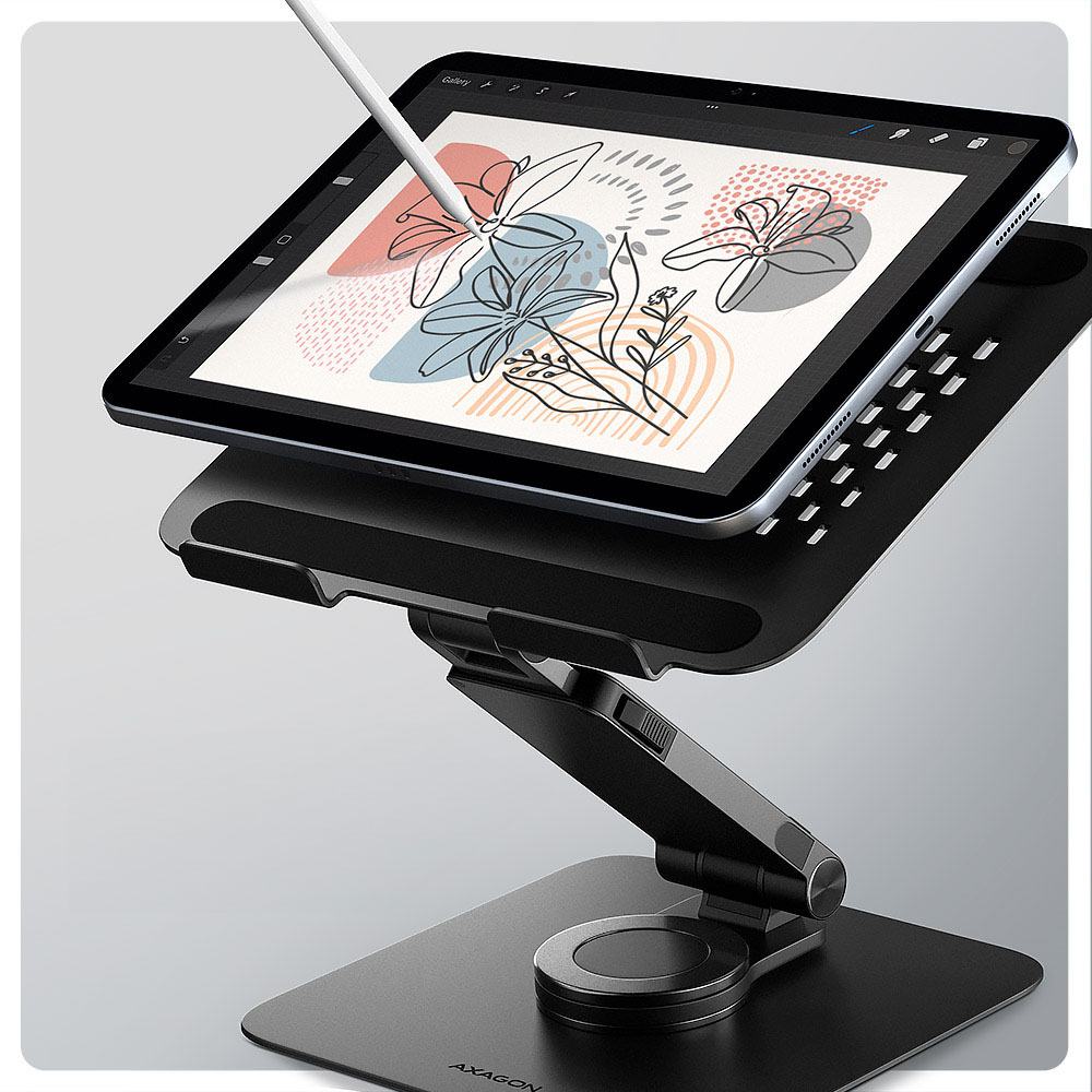 AXAGON - Suporte Elevatório Rotativo AXAGON STND-LRB  para Portáteis Regulável Aluminio Preto