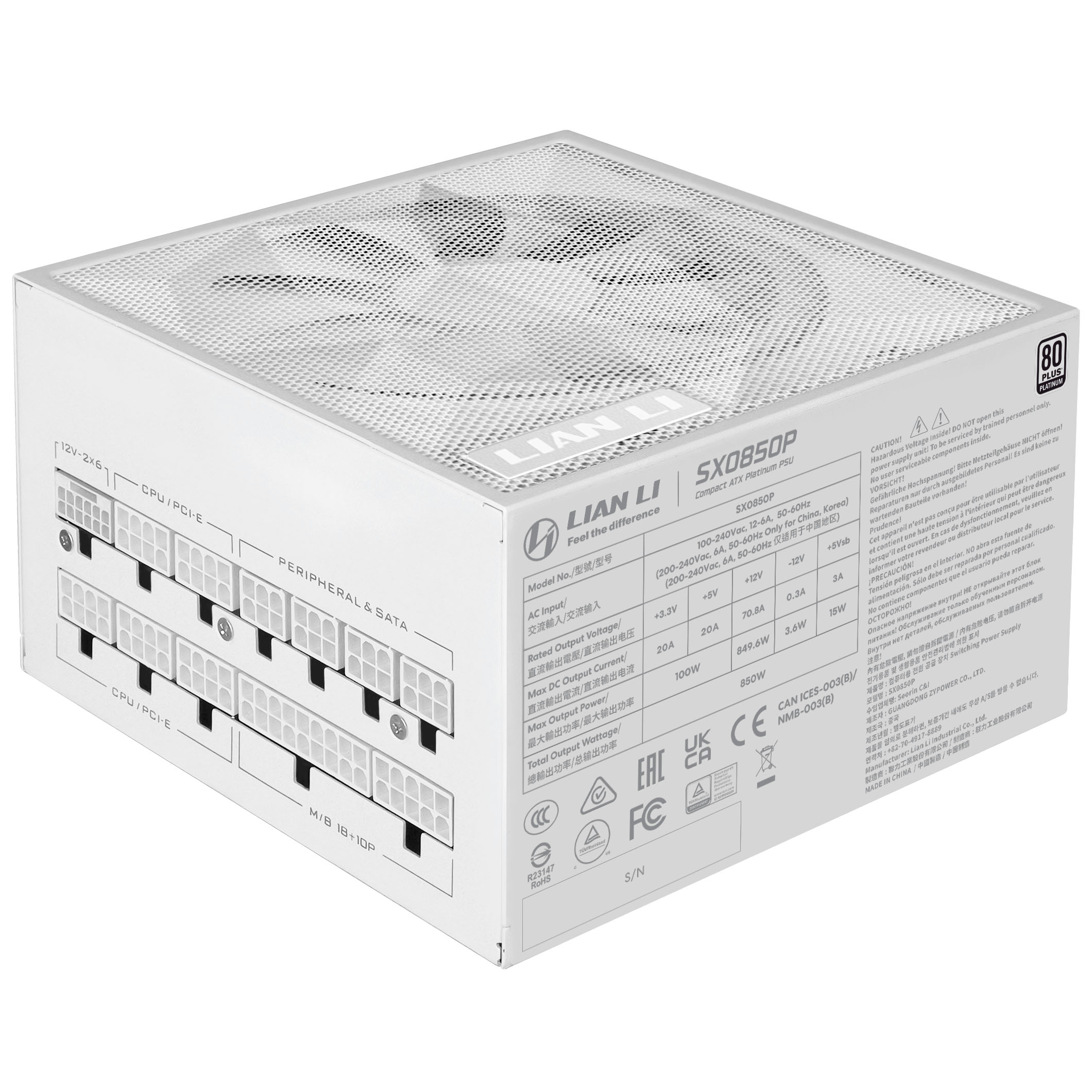 Lian Li - Fonte Modular Lian Li SX 850W 80+ Platinum Branco
