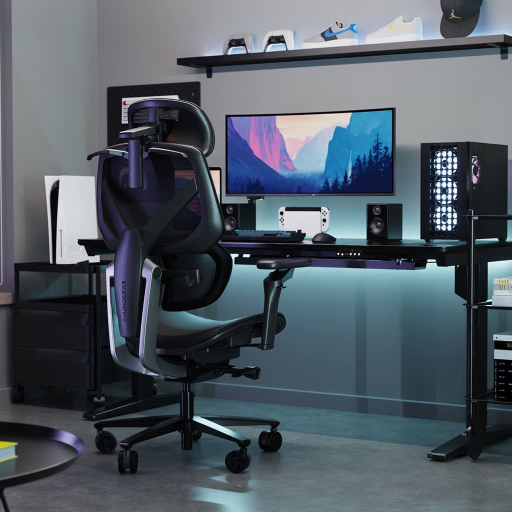 Picture of Picture of Cadeira Gaming Ergonomica ThunderX3 FLEX Pro, Apoio lombar 360 graus - Mesh Black