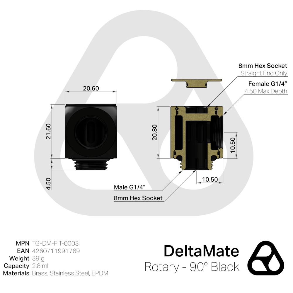 Thermal Grizzly - Thermal Grizzly DeltaMate Rotary - 90° Preto