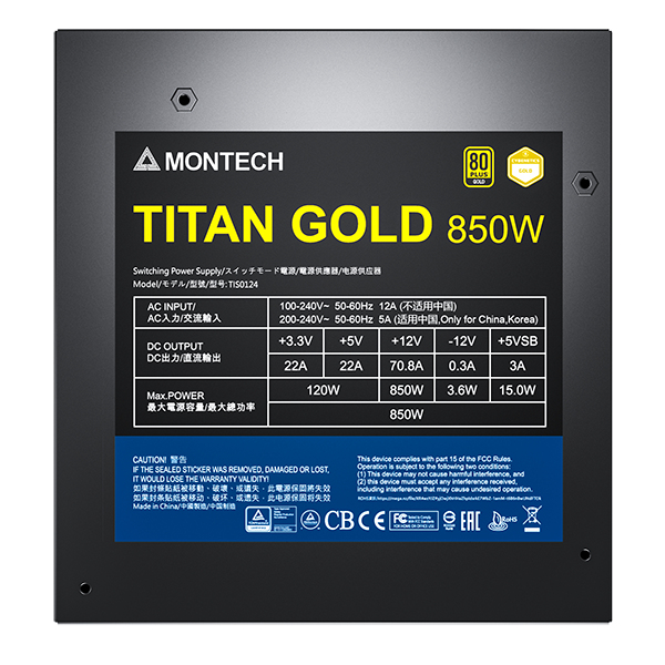 Montech - Fonte Modular Montech Titan 850W 80 Plus Gold PCIE5 (Cybenetics Gold)