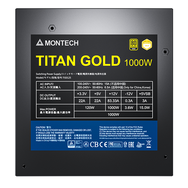 Montech - Fonte Modular Montech Titan 1000W 80 Plus Gold PCIE5 (Cybenetics Gold)