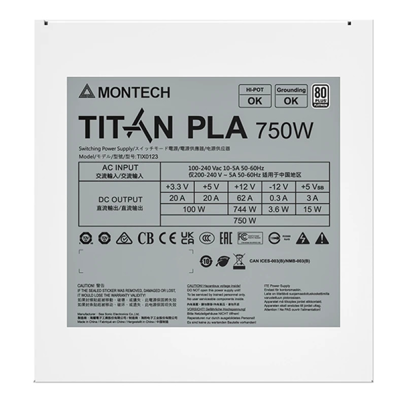 Montech - Fonte Montech Titan PLA 750W 80 Plus Platinum PCIE5 (Cybenetics Platinum)
