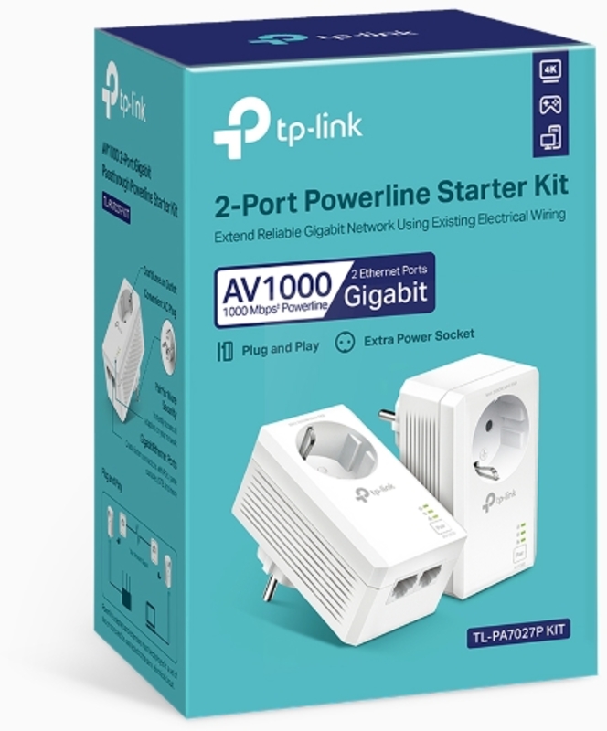 TP-Link - Powerline TP-Link AV1000 TL-PA7027P Kit 2-Port Gigabit Passthrough Starter Kit