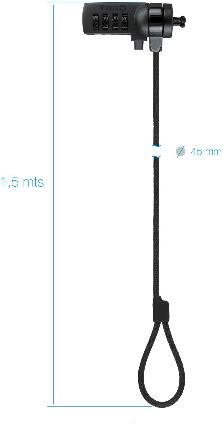Tooq - Cabo de Segurança para Portátil com Combinação de 1,5 M Cinzento Escuro