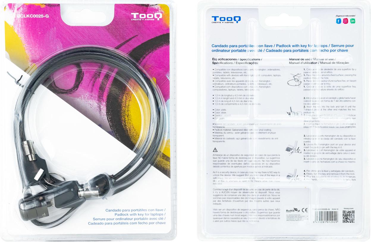 Tooq - Cabo de Segurança para Portátil com Chave 1,5 M Cinzento Escuro