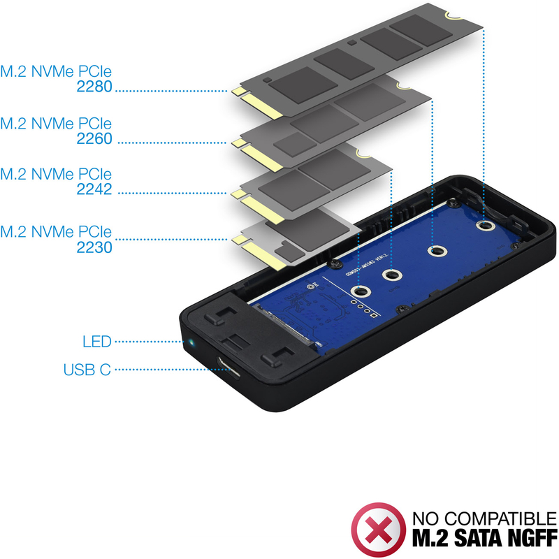 Tooq - Caixa SSD Tooq M.2 NVME USB 3.1 Gen 2 Preto