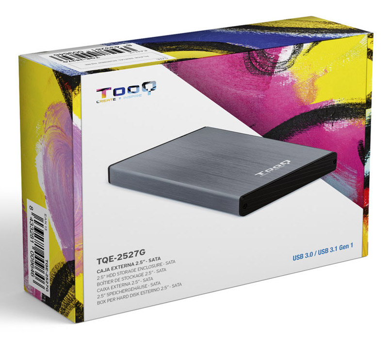 Tooq - Caixa HDD Tooq 2.5" SATA (9,5mm) USB 3.0/3.1 Gen 1 Cinza Metalizado