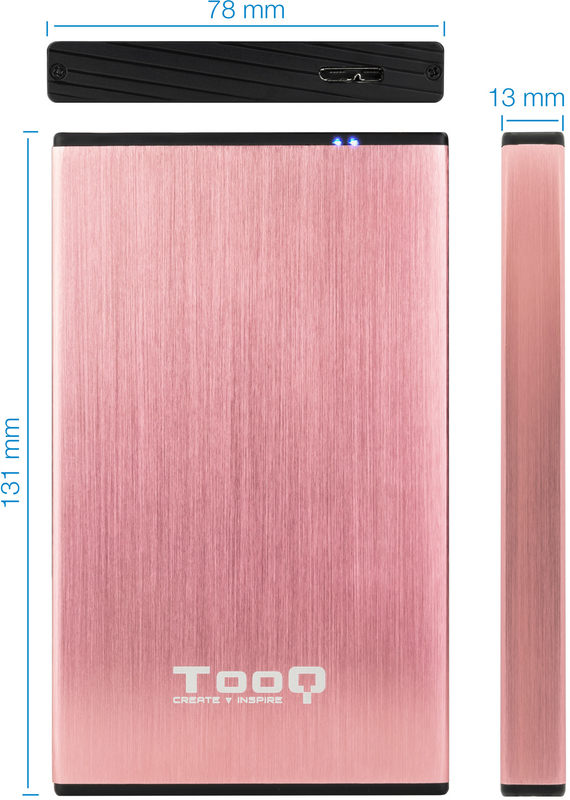 Tooq - Caixa HDD Tooq 2.5" SATA (9,5mm) USB 3.0/3.1 Gen 1 Rosa Metalizado