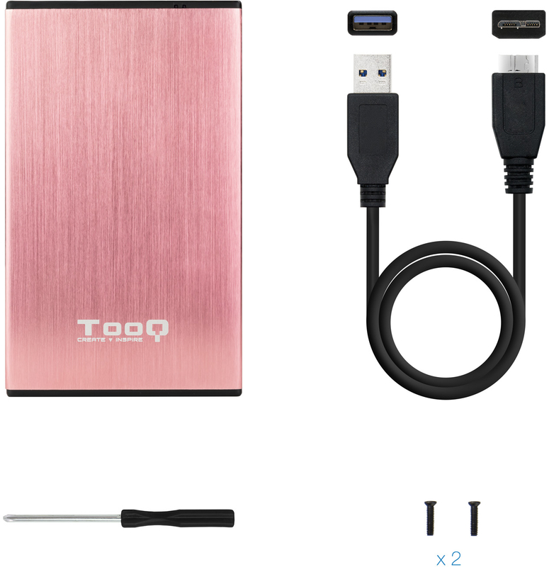 Tooq - Caixa HDD Tooq 2.5" SATA (9,5mm) USB 3.0/3.1 Gen 1 Rosa Metalizado