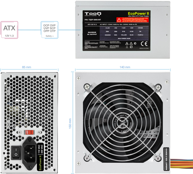 Tooq - Fonte de Alimentação Tooq Ecopower II ATX 500W (S/Cabo Alim)