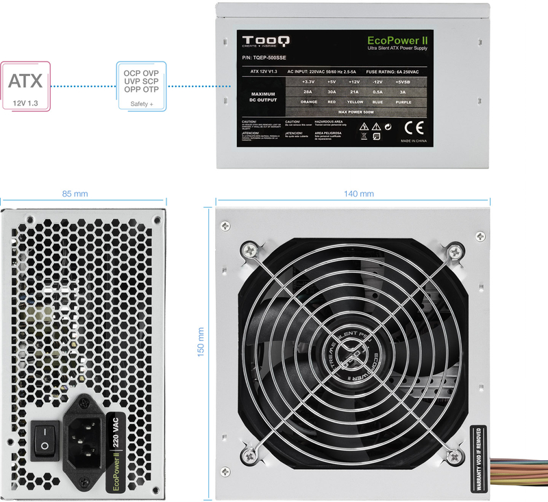 Tooq - Fonte de Alimentação Tooq Ecopower II ATX 500W