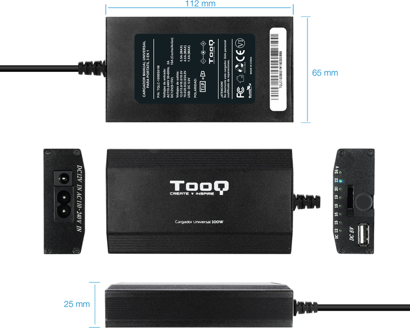 Tooq - Carregador de Portátil Tooq 100W 1x USB Manual
