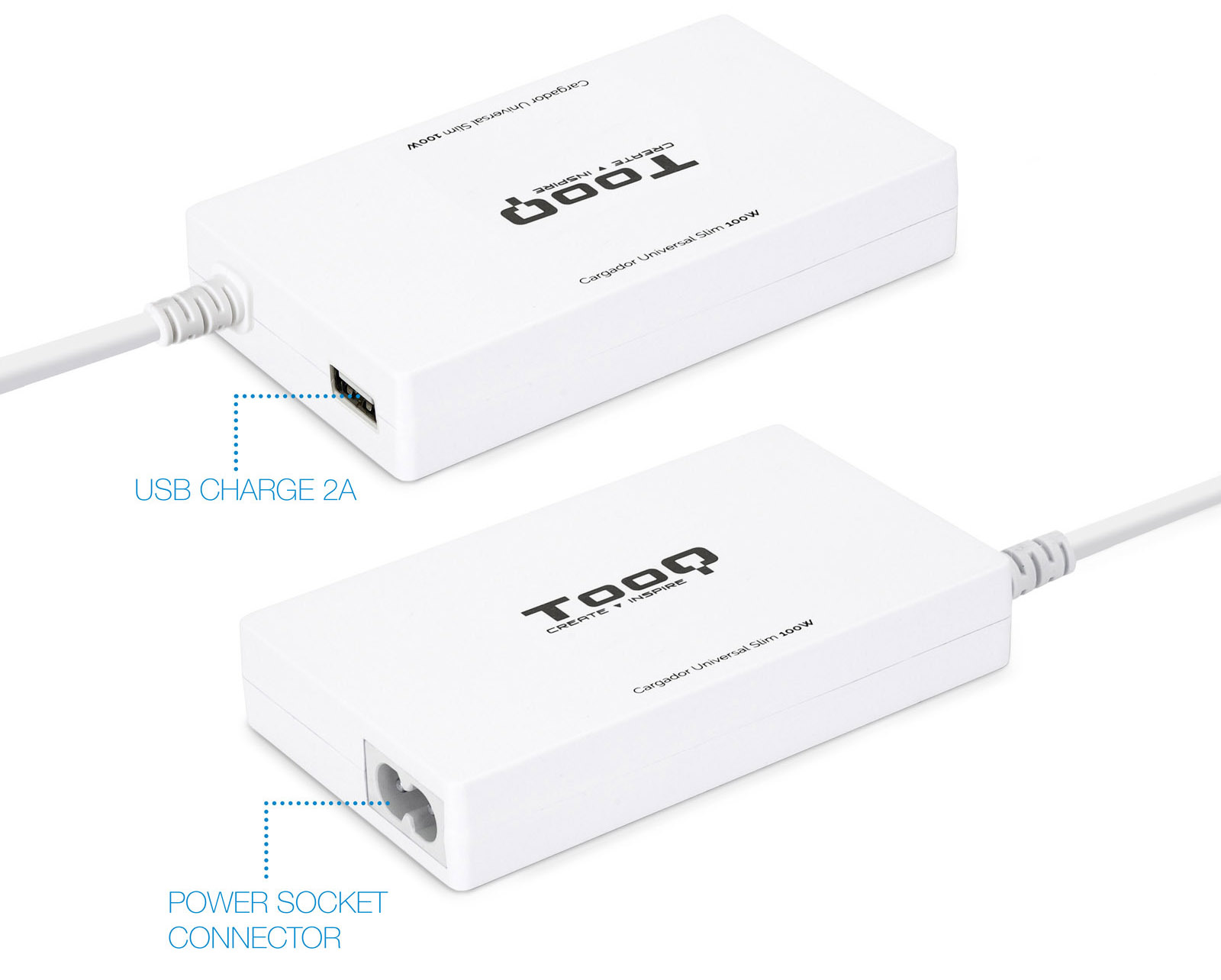 Tooq - Carregador de Portátil Slim Tooq 100W 1x USB 9 Conectores Branco