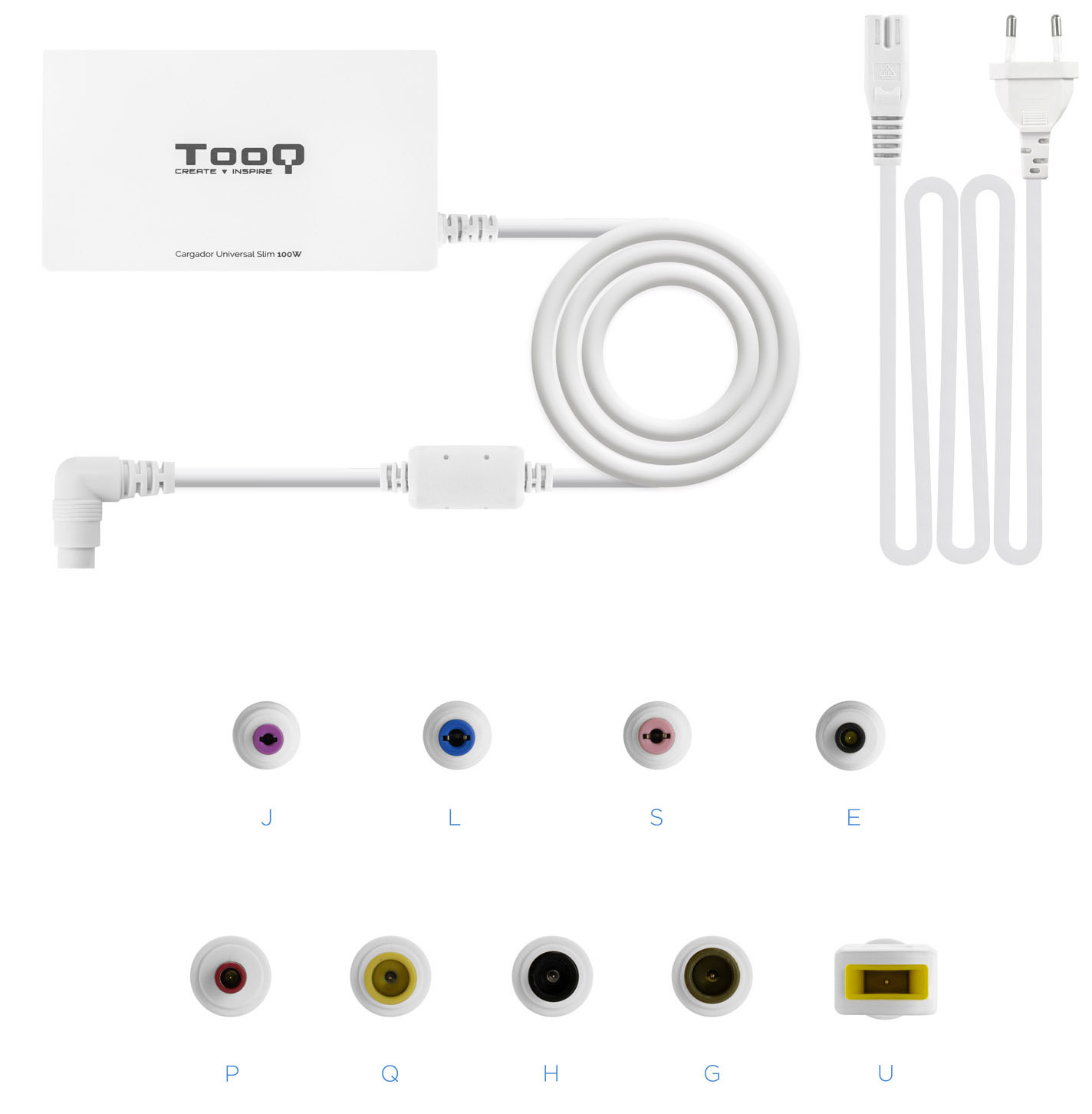 Tooq - Carregador de Portátil Slim Tooq 100W 1x USB 9 Conectores Branco