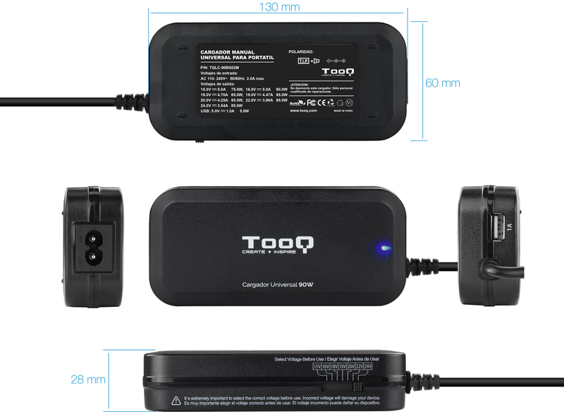 Tooq - Carregador de Portátil Tooq 90W 1x USB Manual