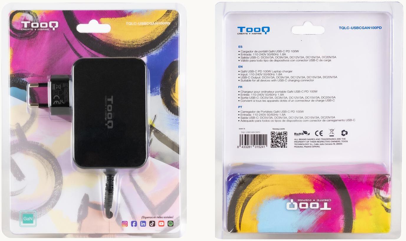 Tooq - Carregador de Portátil GaN Tooq USB-C PD 100W