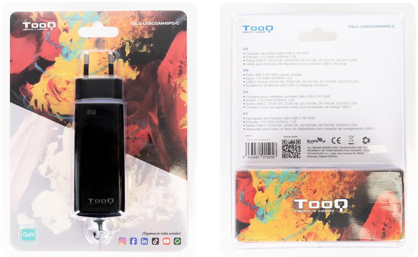 Tooq - Carregador de Portátil GaN Tooq USB-C PD 45W Preto