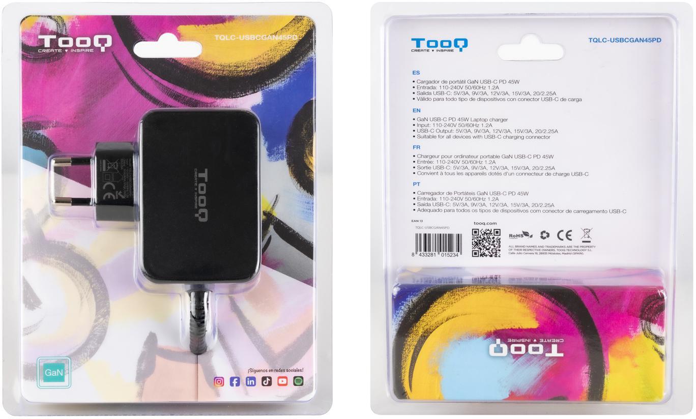 Tooq - Carregador de Portátil GaN Tooq USB-C PD 45W