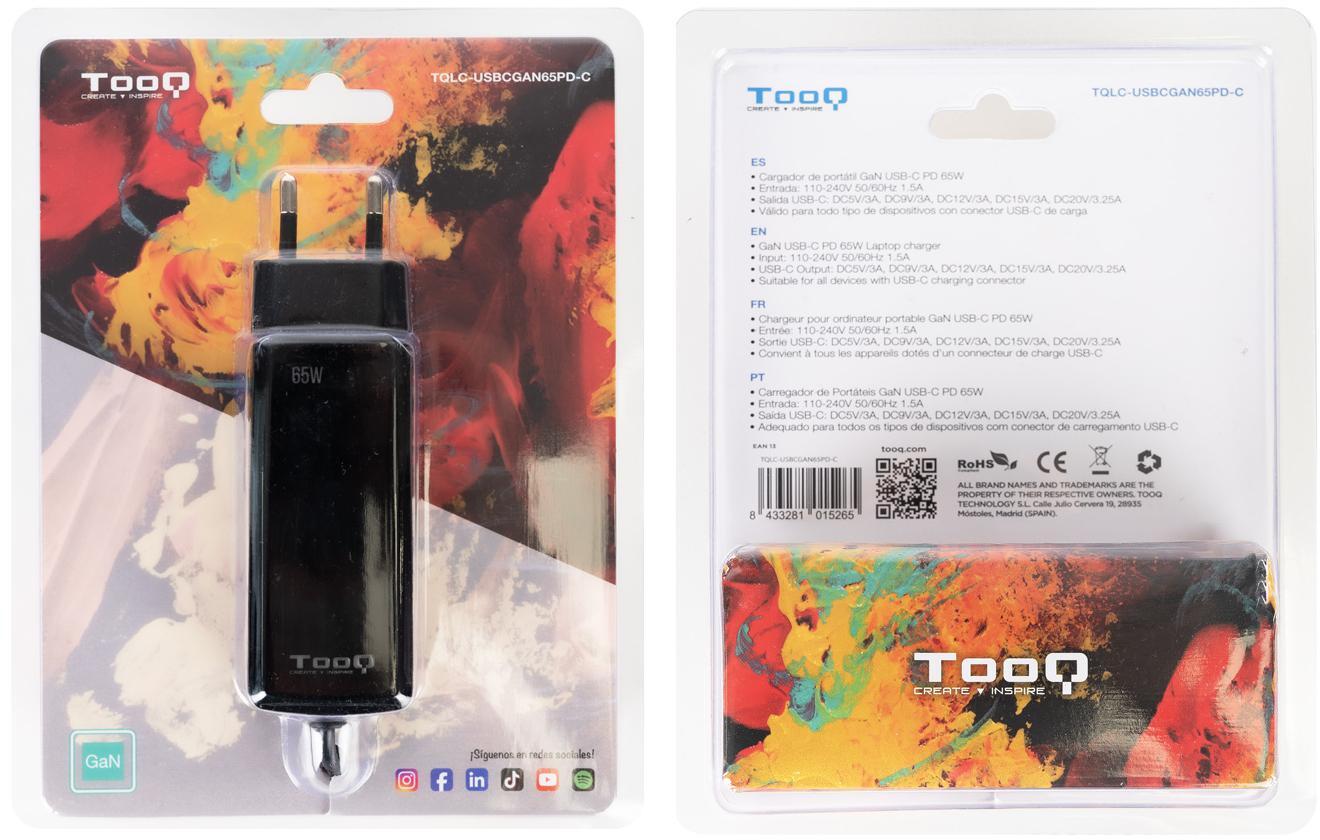 Tooq - Carregador de Portátil GaN Tooq USB-C PD 65W Preto