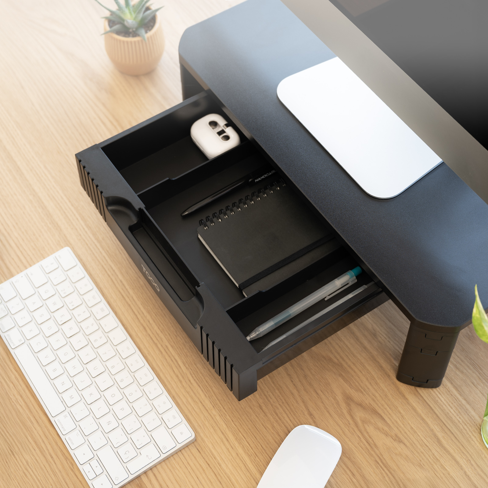 Tooq - Suporte Elevatório Ajustável Tooq para Monitores com Gaveta Preto