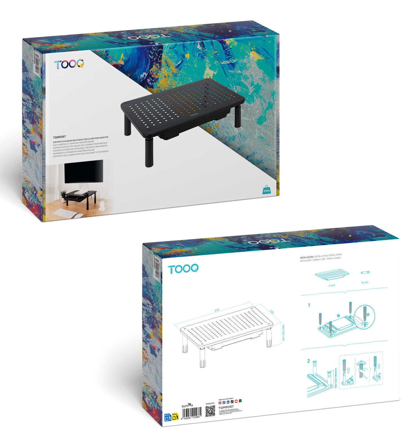 Tooq - Base Para Monitor C/ Gaveta Tooq Max. 20Kg Preto