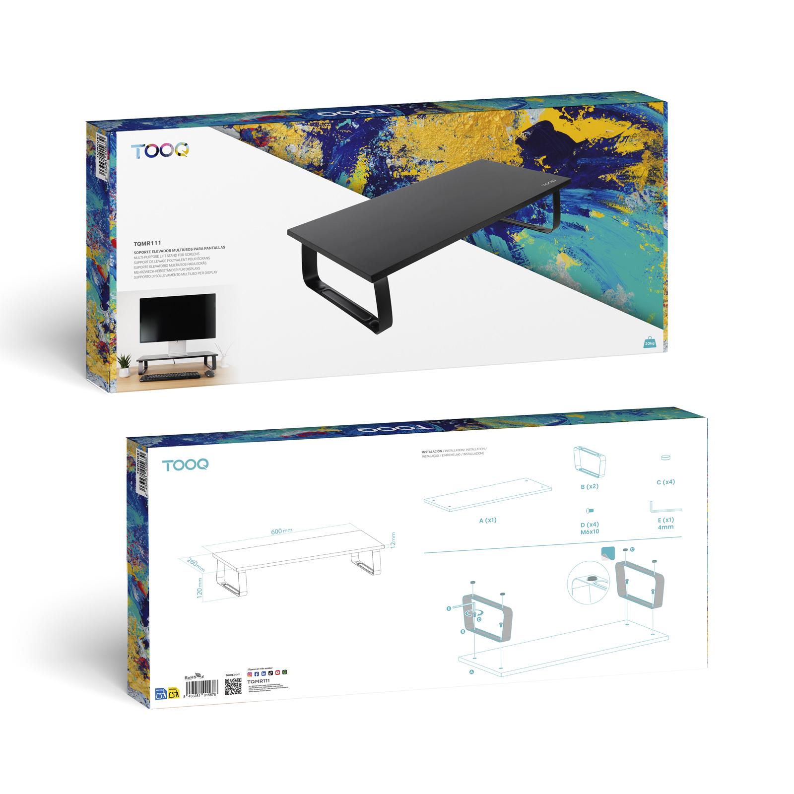 Tooq - Suporte Elevatório Tooq para Monitores Madeira Preta