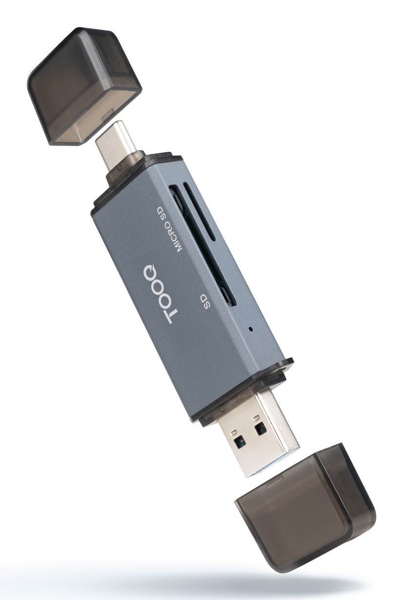 Picture of Picture of Leitor Cartões Tooq USB3.0  (USB-C+USB-A), SD/TF, Cinza