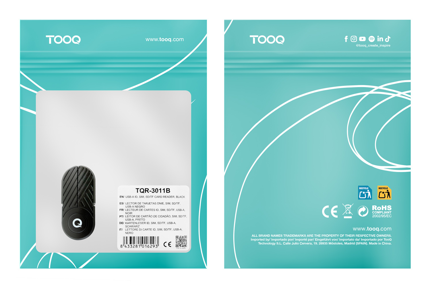 Tooq - Leitor de Cartões DNIE Tooq USB-C 2.0, Preto