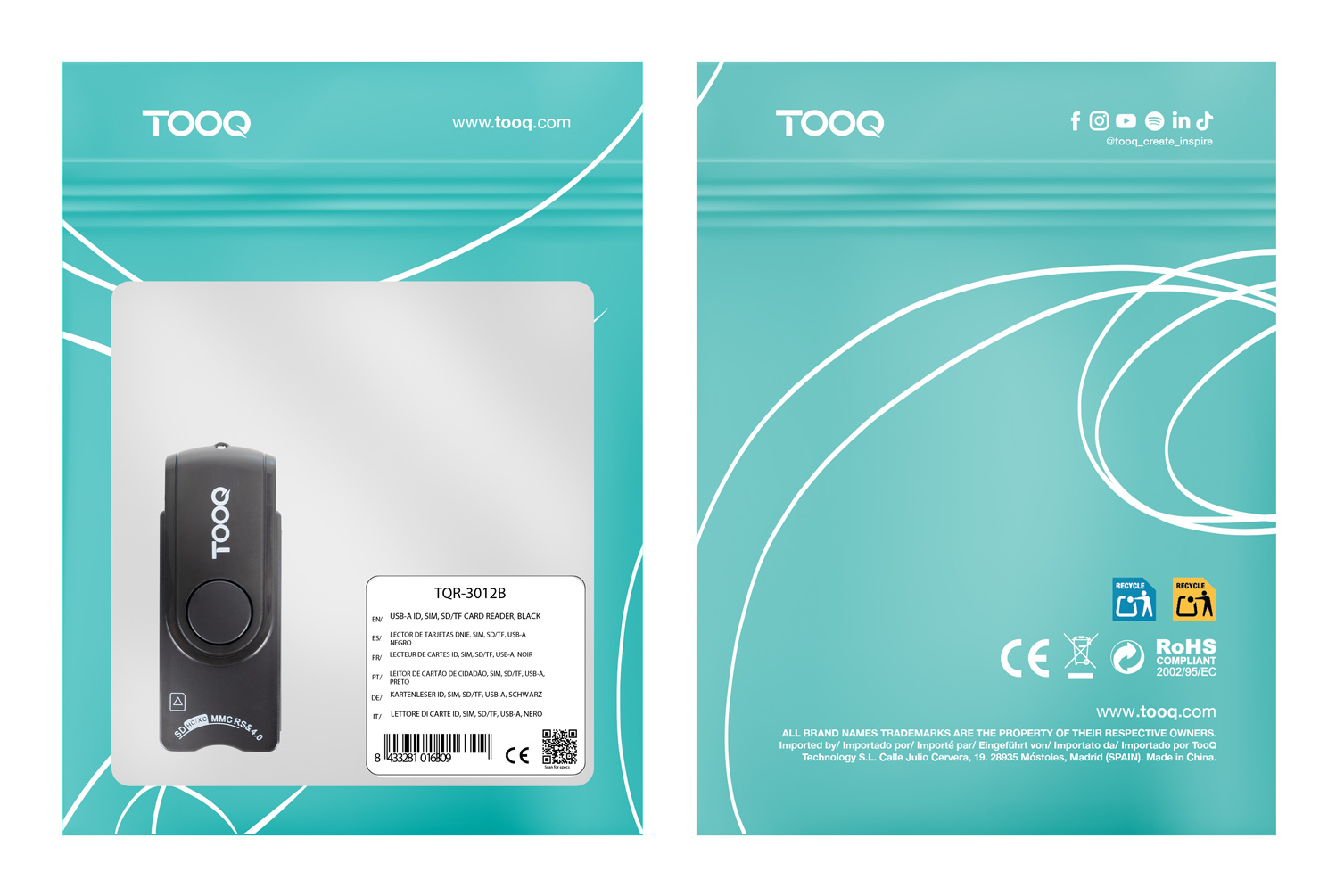 Tooq - Leitor de Cartões Tooq DNIE, SIM, SD/TF, USB-A, Preto