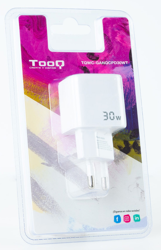 Tooq - Carregador GaN Tooq USB-C/PD 30W + USB-A/QC 30W