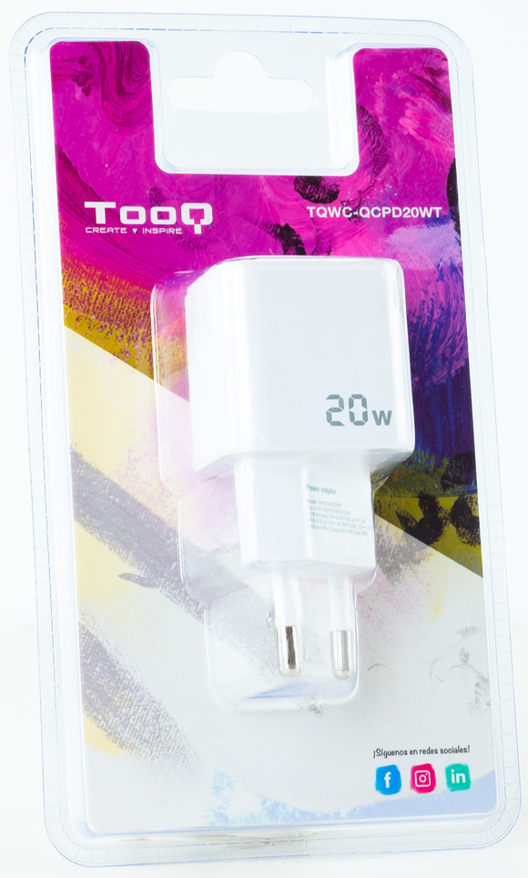 Tooq - Carregador Tooq USB-C/PD 20W + USB-A/QC 20W Branco