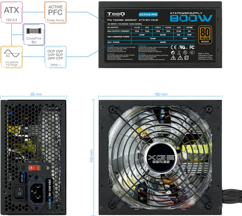 Tooq - Fonte de Alimentação Tooq Xtreme Gaming Energy II 800W 80+ Bronze c/LED