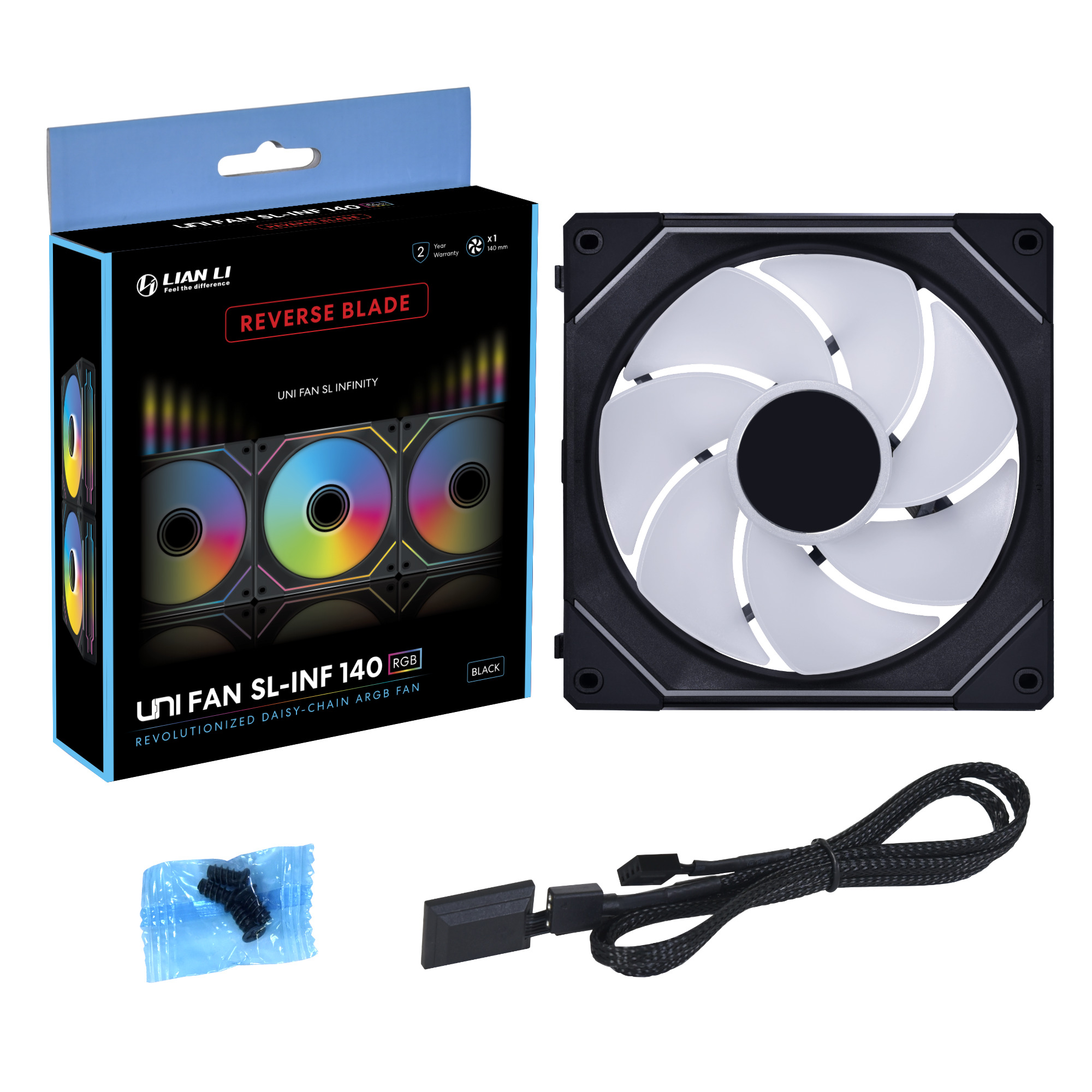 Lian Li - Ventoinha Lian Li UNI FAN SL140 Infinity RGB Reverse Blade PWM Preto 140mm
