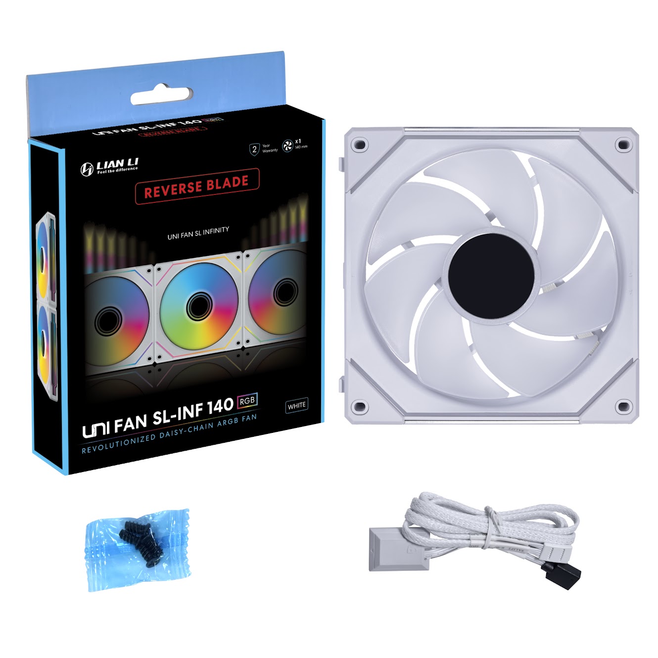 Lian Li - Ventoinha Lian Li UNI FAN SL140 Infinity RGB Reverse Blade PWM Branco 140mm