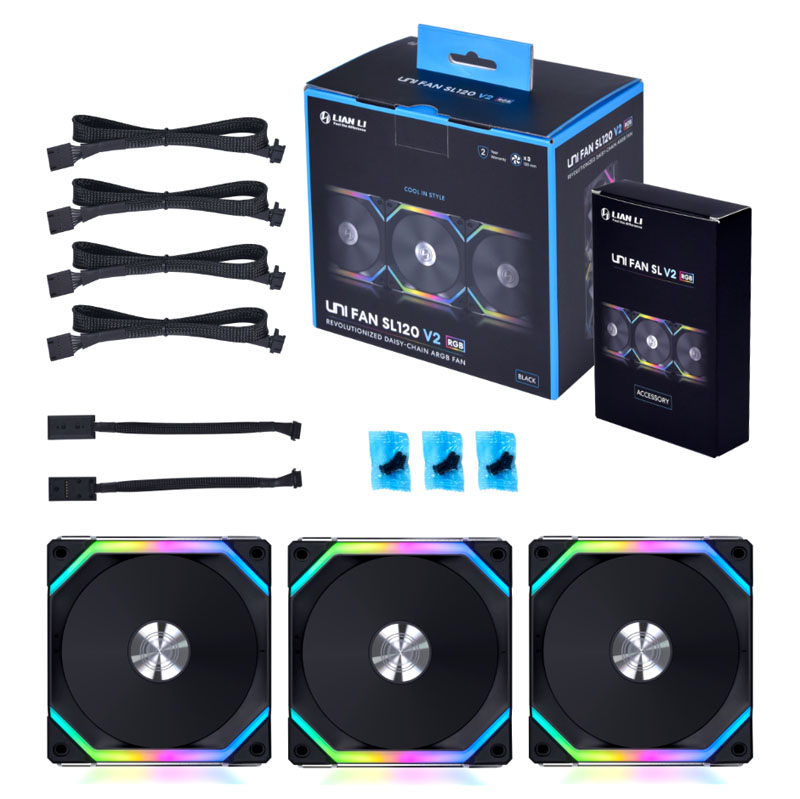 Lian Li - Ventoinha Lian Li UNI SL120 V2 RGB PWM Preto 120mm (Pack 3)