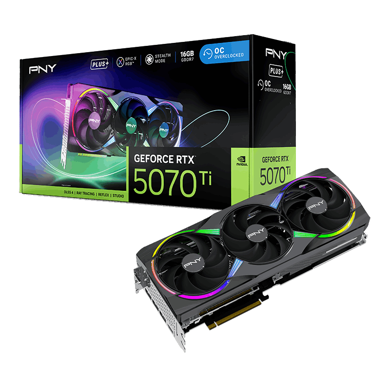 PNY - Gráfica PNY GeForce® RTX 5070 Ti Gaming ARGB Triple Fan Plus OC 16GB GDDR7 DLSS4