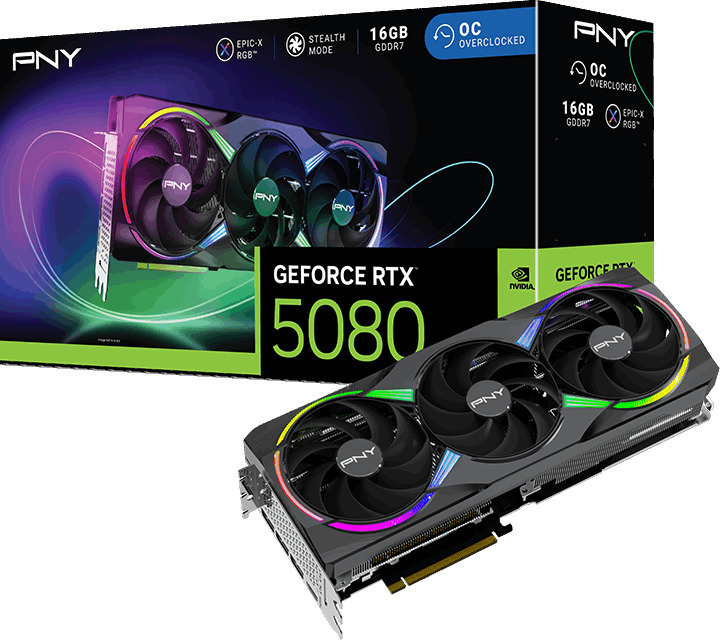 Picture of Picture of Gráfica PNY GeForce® RTX 5080 Gaming RGB Triple Fan OC 16GB GDDR7 DLSS4