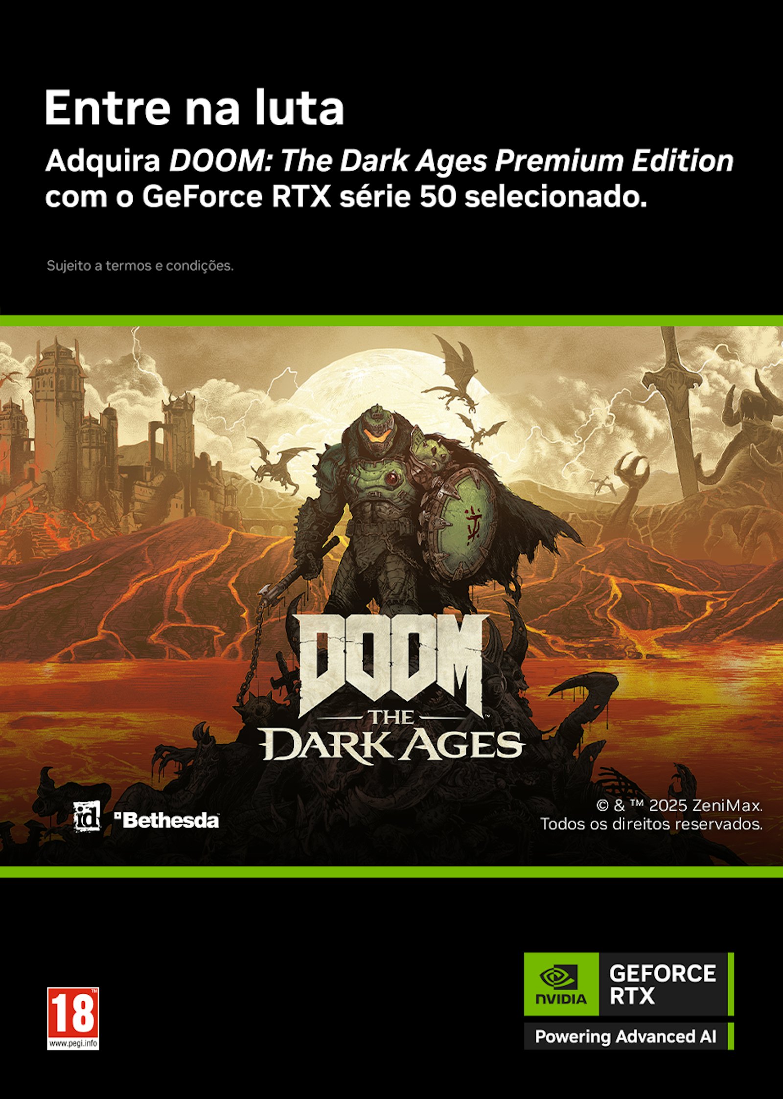 Adquira DOOM: The Dark Ages Premium Edition com produtos GeForce RTX série 50 selecionados.*