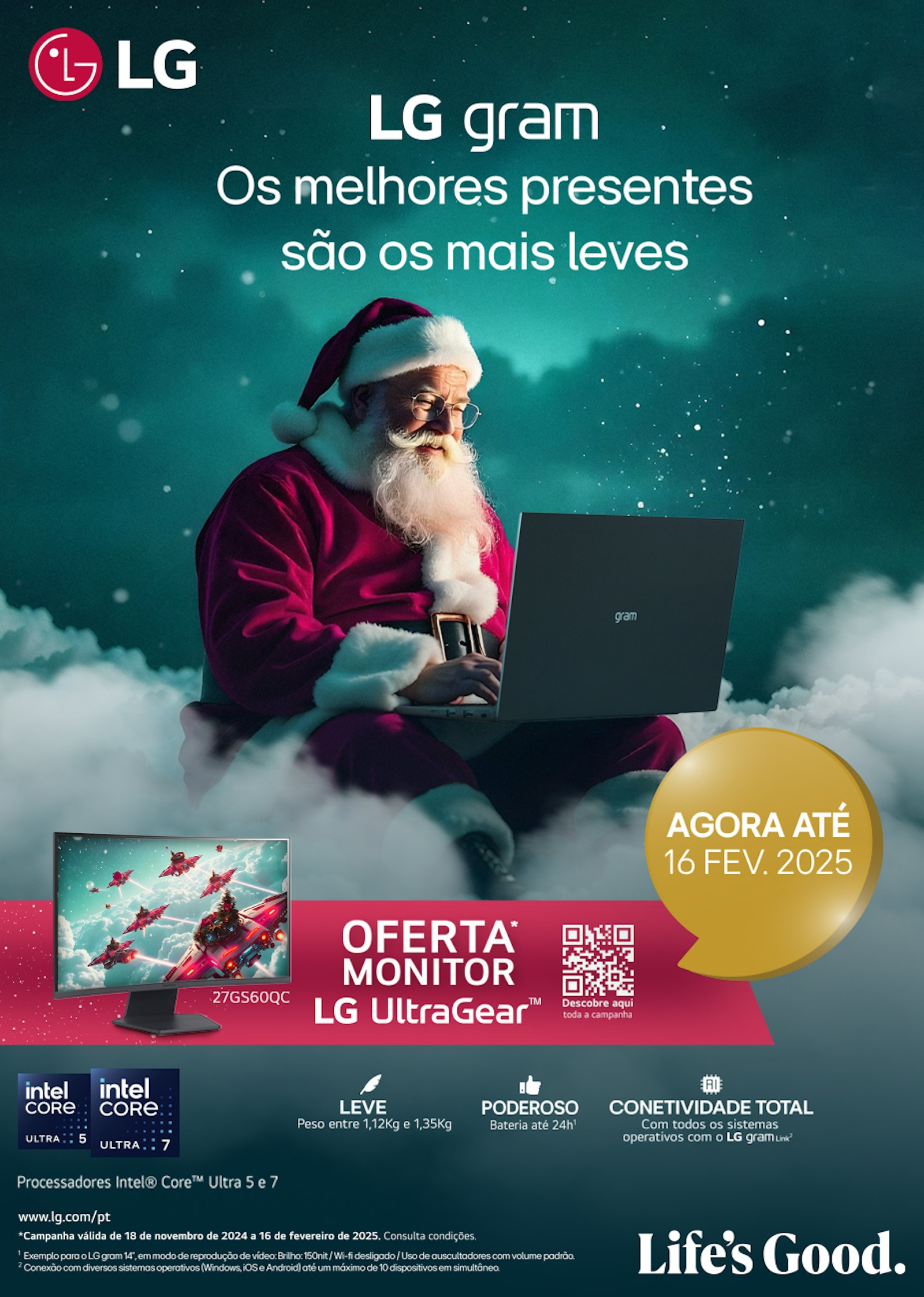 Compre um Portátil LG Gram e receba de OFERTA um monitor LG UltraGear 27GS60QC