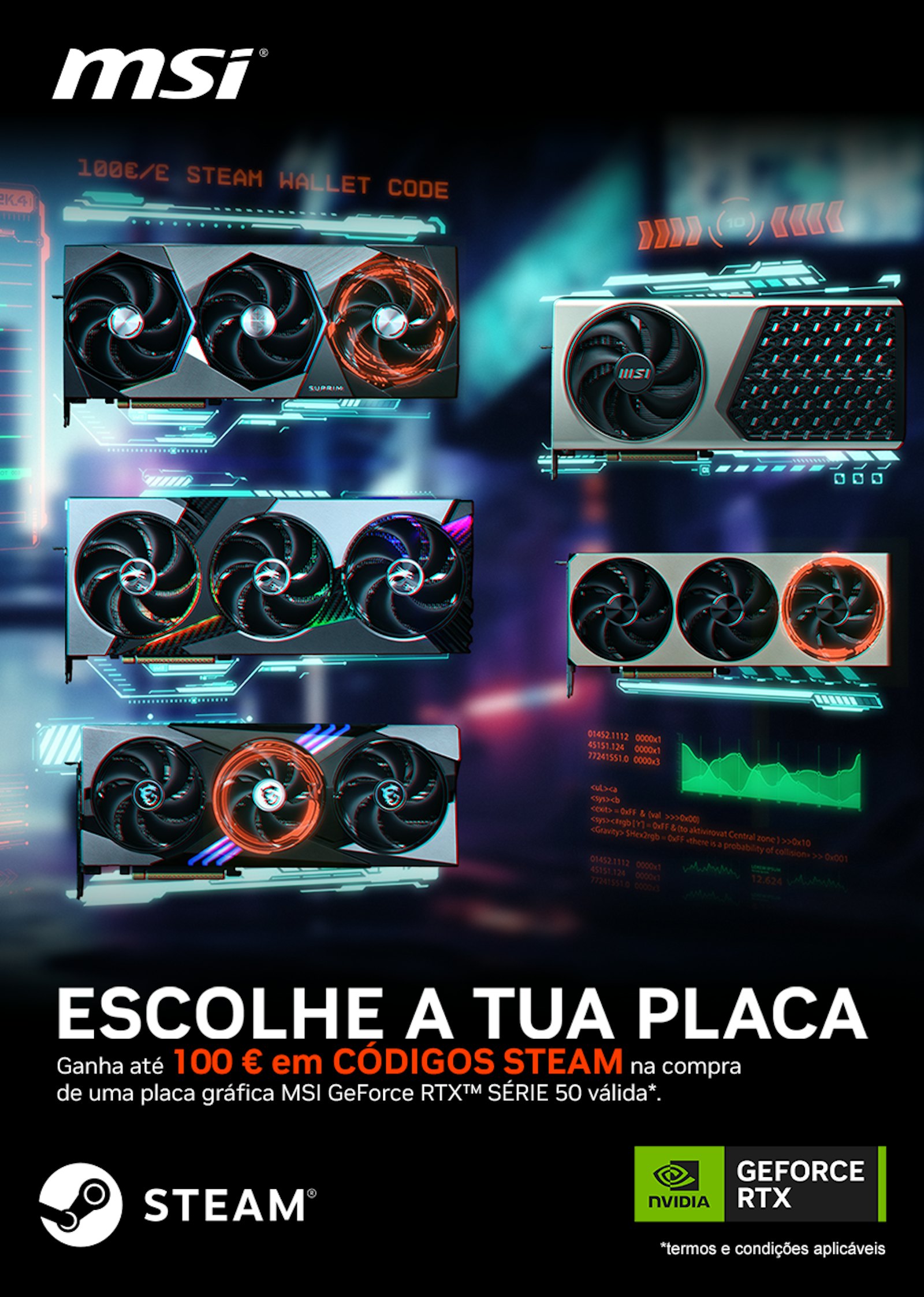Picture of Ganha até 100€ em Códigos Steam na compra de uma Placa Gráfica MSI GeForce RTX Série 50