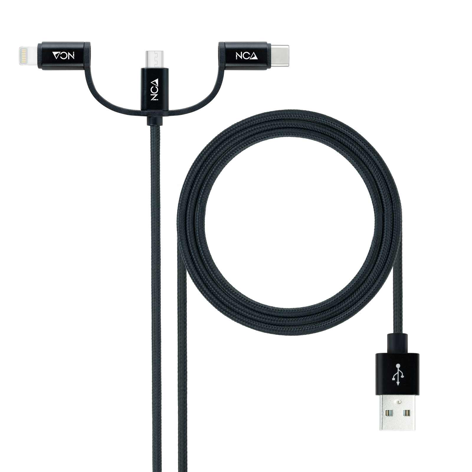 Cabo USB 3 em 1 Nanocable USB-A > 1x USB-C + 1x Micro-USB + 1x Lightning 1 M Preto