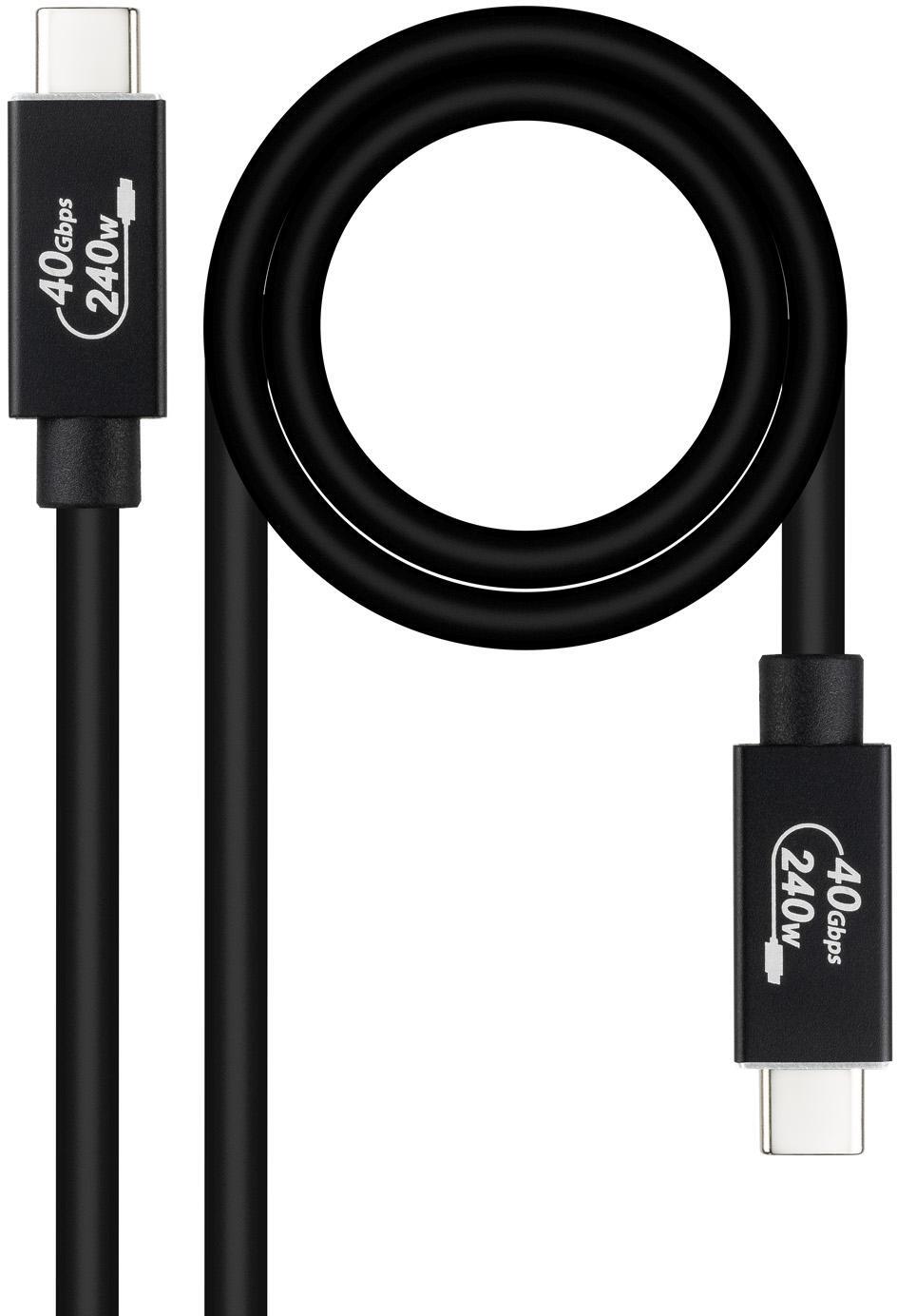 Cabo USB 4 Gen3x2 Nanocable 40Gbps 5A/240W, USB-C M/M 1 M Preto