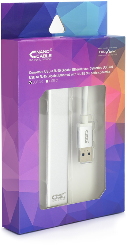Nanocable - Adaptador Gigabit Nanocable USB 3.0 a Ethernet Gigabit 10/100/1000 Mbps / 3x USB 3.0 15 CM Prateado