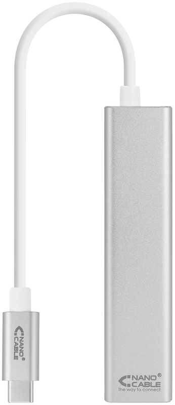Adaptador Gigabit Nanocable USB-C a Ethernet Gigabit 10/100/1000 Mbps / 3x USB 3.0 15 CM Prateado