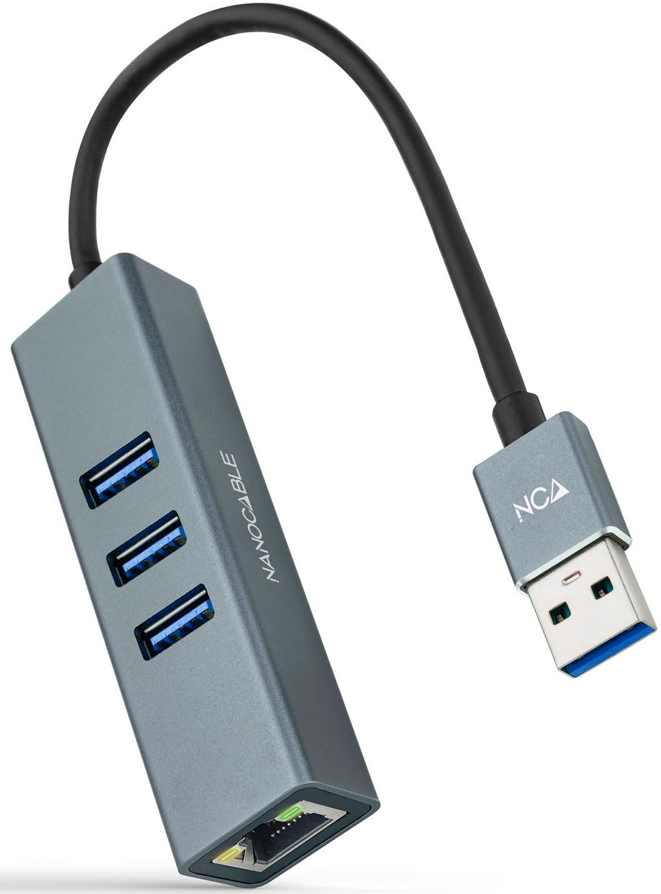 Nanocable - Adaptador Gigabit Nanocable USB 3.0 a Ethernet Gigabit 10/100/1000 Mbps / 3x USB 3.0 15 CM Cinza
