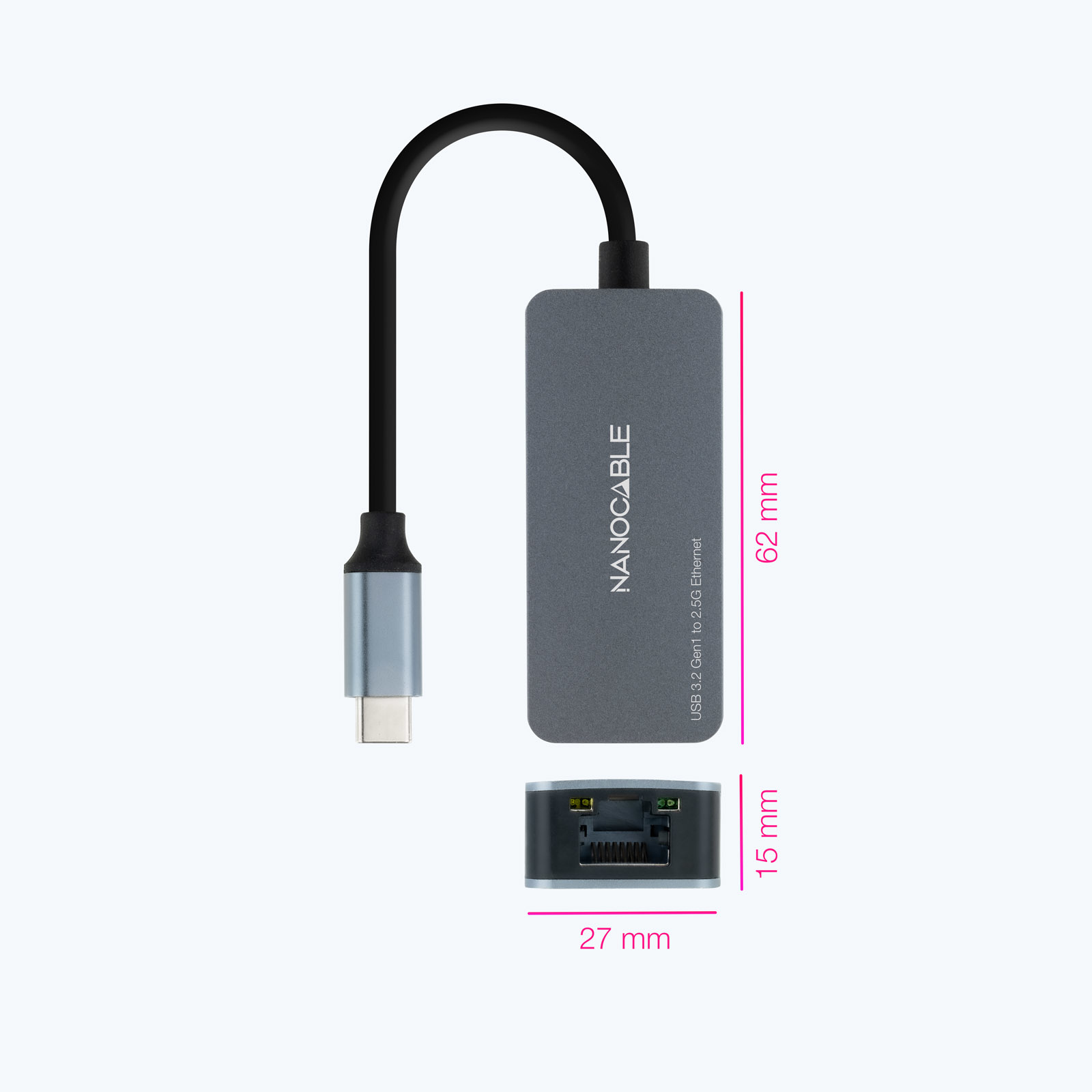 Nanocable - Adaptador Gigabit Nanocable USB-C 3.2 a Ethernet 2.5G 10/100/1000/2500 Mbps 15 CM Cinza